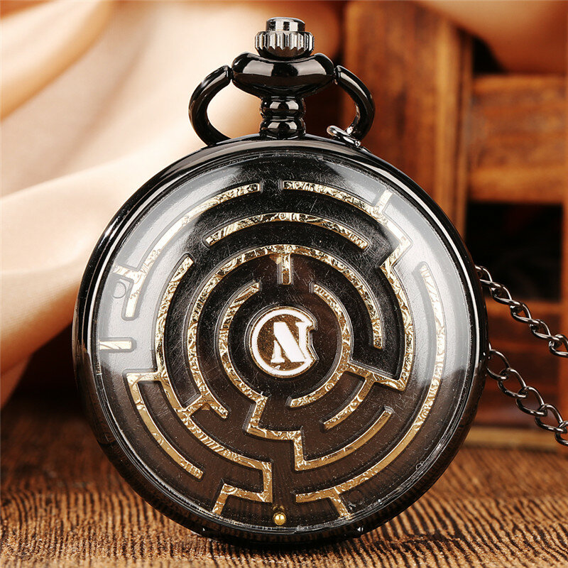 Retro gra w labirynt pokrywa tocząca się piłka projekt Unisex zegarek kieszonkowy kwarcowy z cyframi rzymskimi kompas Dial naszyjnik łańcuszek z wisiorem reloj
