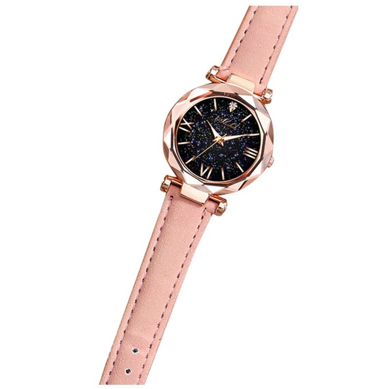 Reloj con correa de cuero esmerilado para Mujer, cronógrafo de lujo con estrellas pequeñas, punteado con escala romana, a la moda, 2024