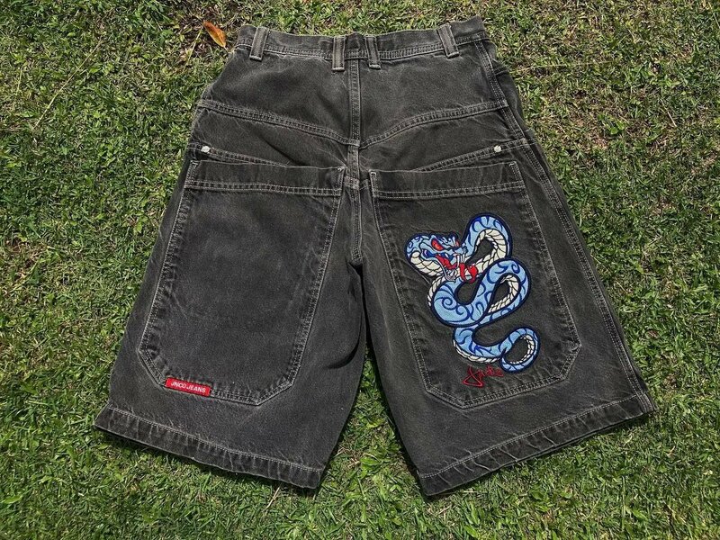 JNCO-Shorts jeans retrô de cintura média para homens e mulheres, moletom gótico, hip-hop, jeans Y2K, hip-hop de rua, anos 90