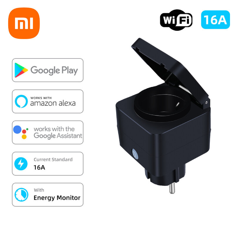 Xiaomi 16A soket Plug pintar Tuya Wifi, colokan EU luar ruangan 100-240V IP44 tahan air colokan soket nirkabel bekerja dengan Smart Life Alexa