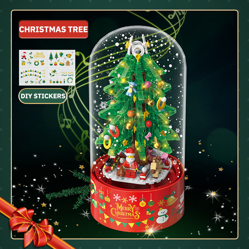 Christmas Tree Music Box Building Blocks With Light Diy Newyear Santa Claus Children Gifts Christmas Decoration