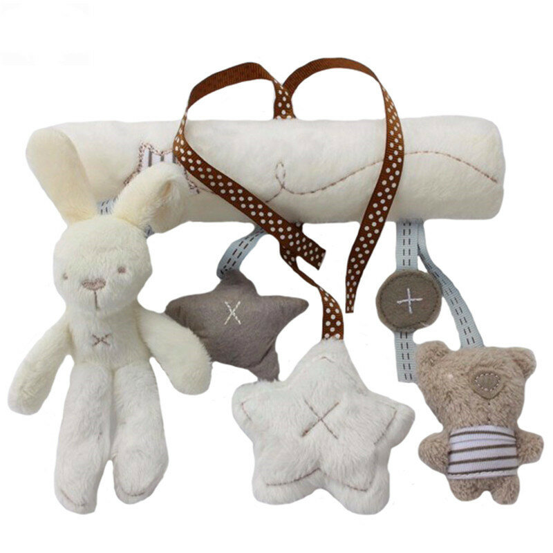 Cama colgante de conejo para bebé, campana de mano, asiento de seguridad, juguete de felpa multifuncional, cochecito de juguete, regalos móviles, nuevo, 2023