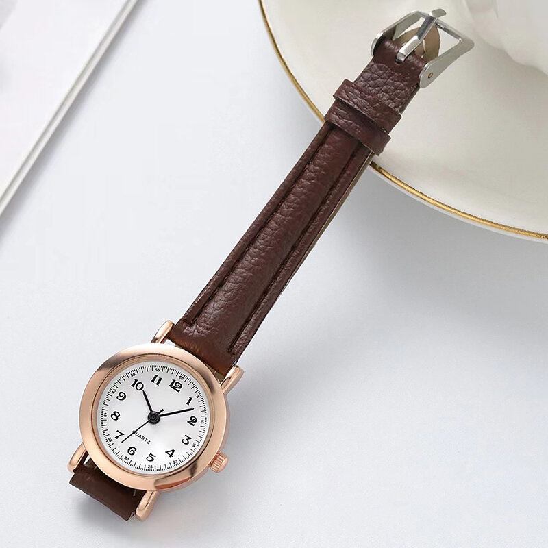 Exquisito reloj de cuero Retro para mujer, reloj femenino para mujer, Mini diseño de moda para mujer, reloj de pareja