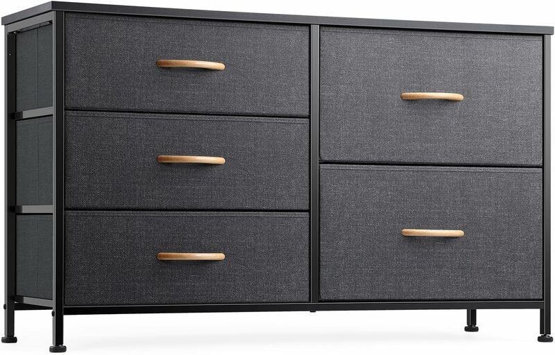 Bedroom dresser, 5 drawers, wardrobe chest of drawers, TV stand with storage drawers, wooden boards, fabric drawers