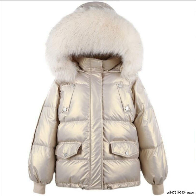 겨울 다운 재킷 파카, 여성용 다운 코트, 모피 칼라, 후드 스팽글 재킷, 여성용 겉옷, 따뜻한 실버