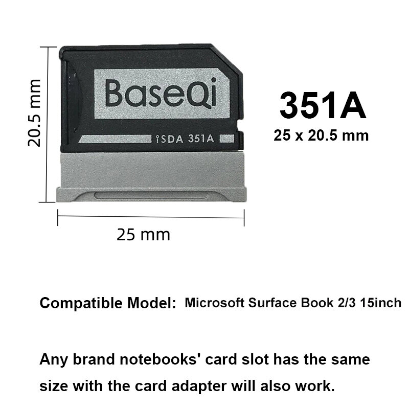 BaseQi dla Microsoft Surface Book1/2/3 13.5 cal Adapter Micro SD powierzchni książki II/II 15 ''aluminium Minidrive 350A