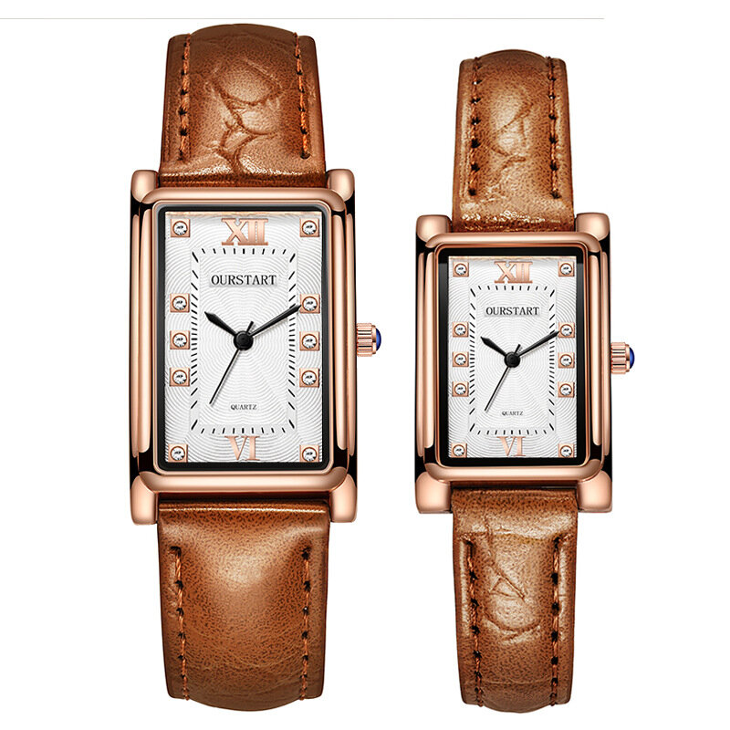 男性と女性のための長方形のクォーツ時計,革の腕時計,カジュアル,カップルへのギフト,新しい2022