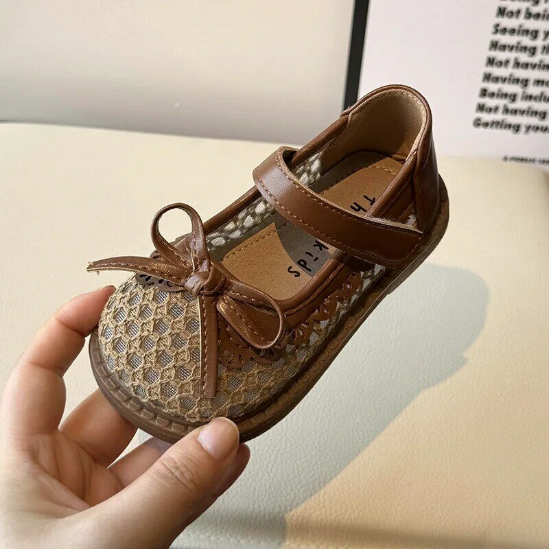 2024 Summer New Children Fashion Sandals for Girls Comfortable Breathable Korean Style Cut-outs Non-slip Bowtie Beach Shoes