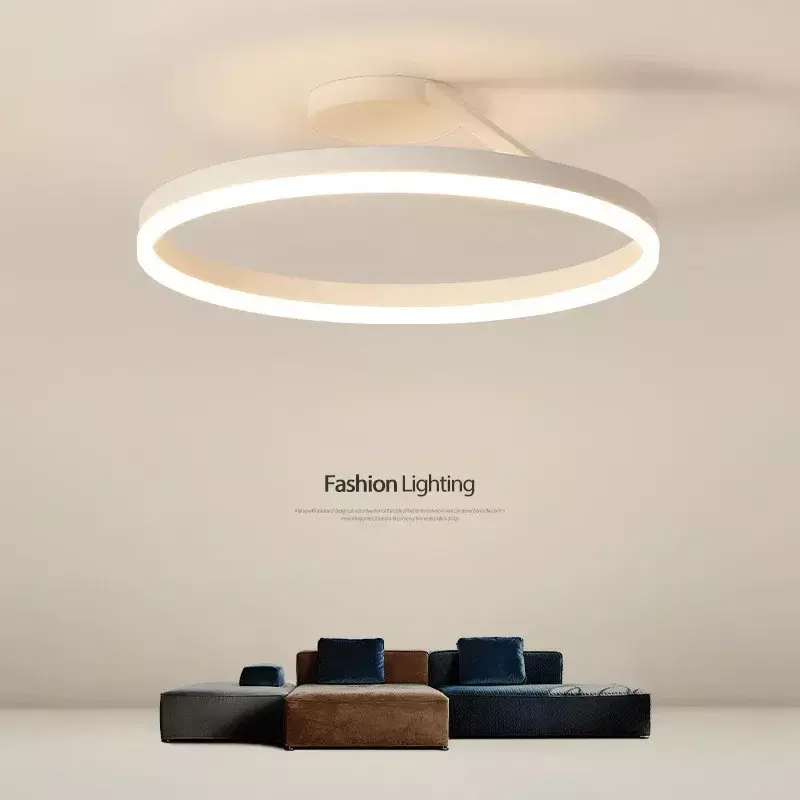 Скандинавская минималистская круглая Светодиодная потолочная люстра, цветная алюминиевая лампа белого и черного цвета для спальни, домашний декор, осветительные приборы
