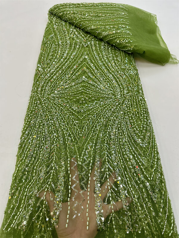 Tecido de renda do noivo africano lantejoulas francesas miçangas nigerianas bordadas, tecidos de renda de tule para costura do vestido de casamento, alta qualidade, 2024