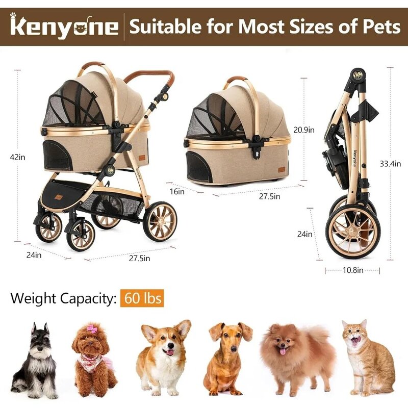 Wózek dla zwierzęcia dla psa 3 w 1 dla małych psów luksusowy duży wózek dla kota odpinany nosidełko dla szczeniaka kotka do domu