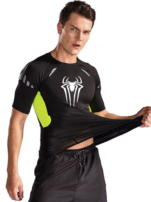 Kaus lengan pendek kebugaran pria, kaus musim panas kompresi cepat kering tembus udara hitam 2099 untuk pria