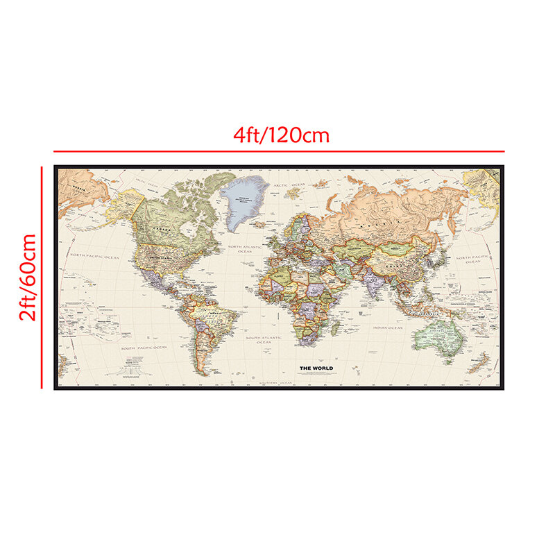 120*59 cm The World Map Vintage Wall Art Poster Canvas Painting Retro Decor School Supplies Living Room Home Decoration