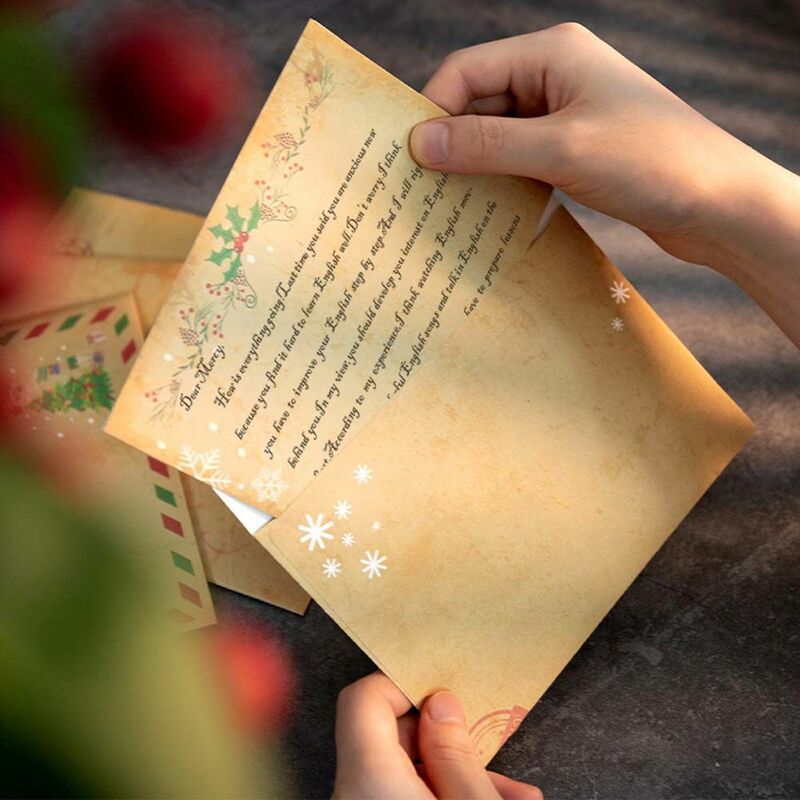 6pcs/set Party Invitation Santa Claus Gift Greeting Card Christmas Envelopes Kraft Paper Letter Paper Xmas Letter Pad