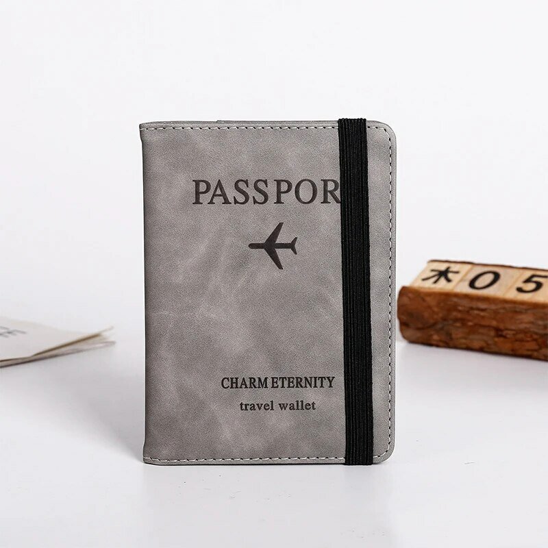 Sarung dompet penyimpan paspor kulit PU tempat kartu RFID dompet perlengkapan perjalanan untuk Wanita Pria liburan keluarga