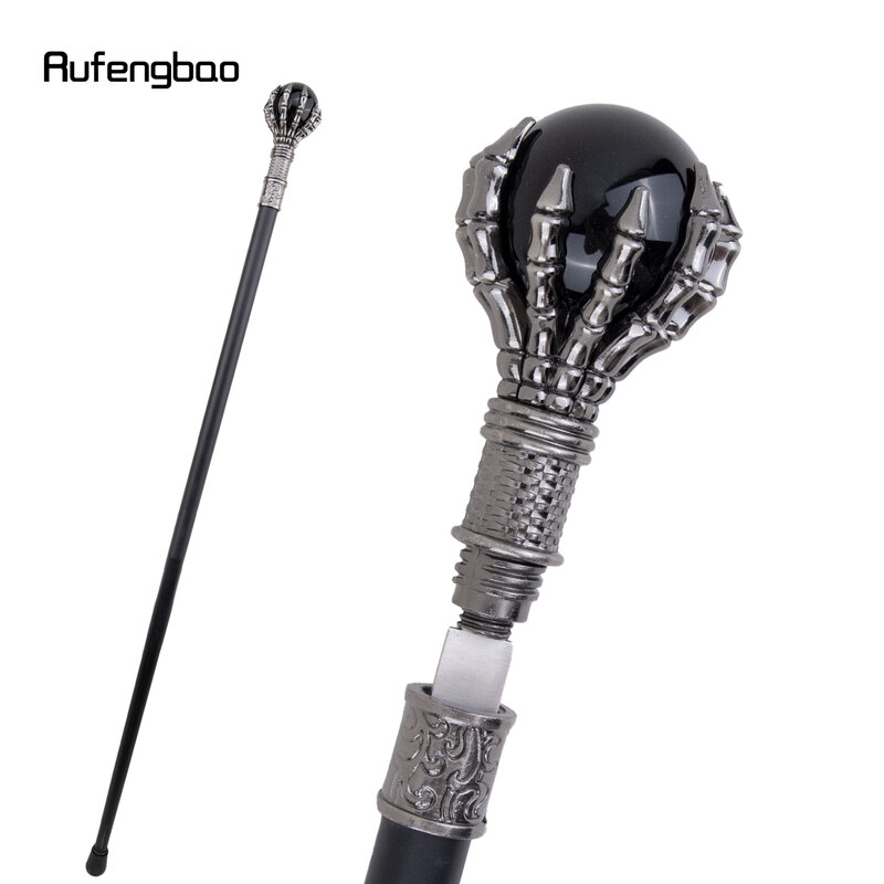 Black Glass Ball Single Joint Walking Stick with Hidden Plate Self Defense Fashion Cane Plate Cosplay Crosier Stick 93cm