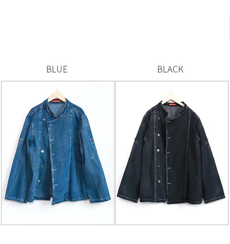 Western Restaurant Chef Fashion Denim Work Clothes Men's Bakery Catering Hotel  Button Long Sleeve Summer