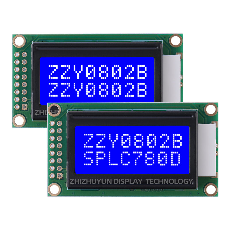 COB LCD 모듈, 에메랄드 그린 라이트 블랙 문자, 8*2 문자 LCD 화면, 0802B, 16 핀