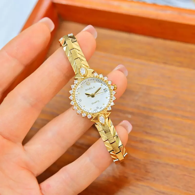 High Quality Brass Band New Women's Watch Quartz Vintage Luxury Antique Crystal 24K Gold Women's Watch Medieval Style