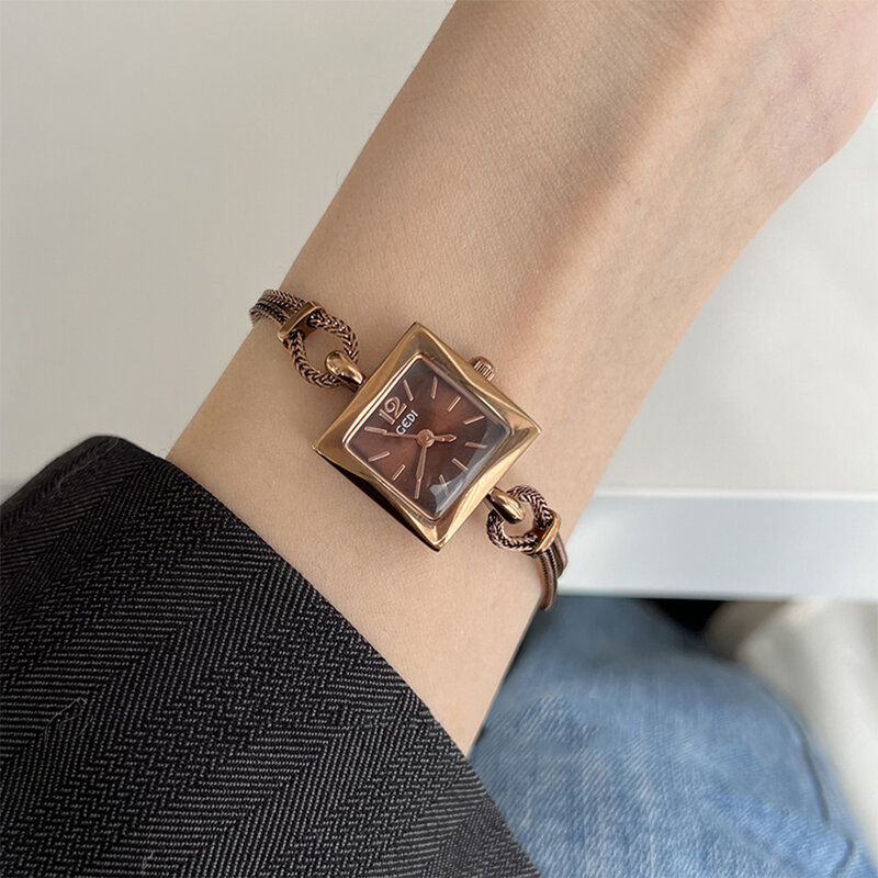 Moda prostota Temperament kwadratowy zegarek z łańcuszkiem dla kobiet dziewczyna zegarek z łańcuszkiem pasek zegarka akcesoria damskie