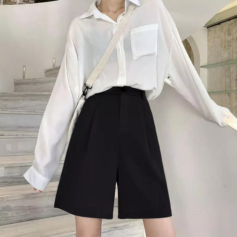 Oversized szorty na lato dla kobiet 2023 koreański wysoki stan luźne krótkie spodnie kobieta All-Match szorty w jednolitym kolorze kobiet 5XL
