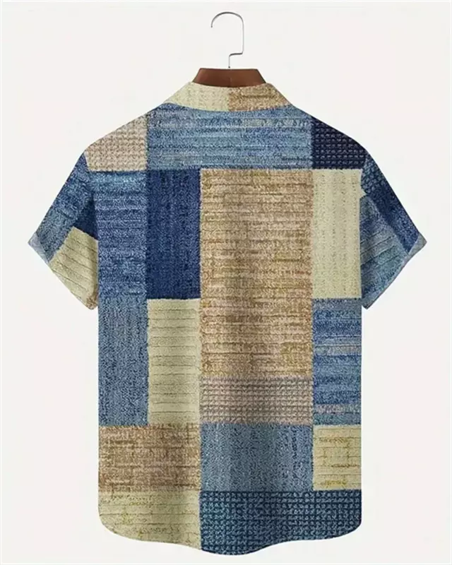 2024 Men's Color Block 3D Printed button-down Lapel Short Sleeve Shirt Large Size 5XL High quality Hawaiian Beach shirt Top