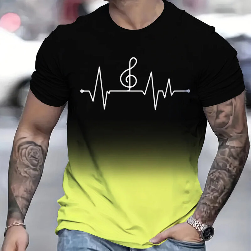Camiseta masculina com gradiente listrado estampada em 3D, blusa casual fitness, manga curta, roupas de rua grandes, elegante, verão