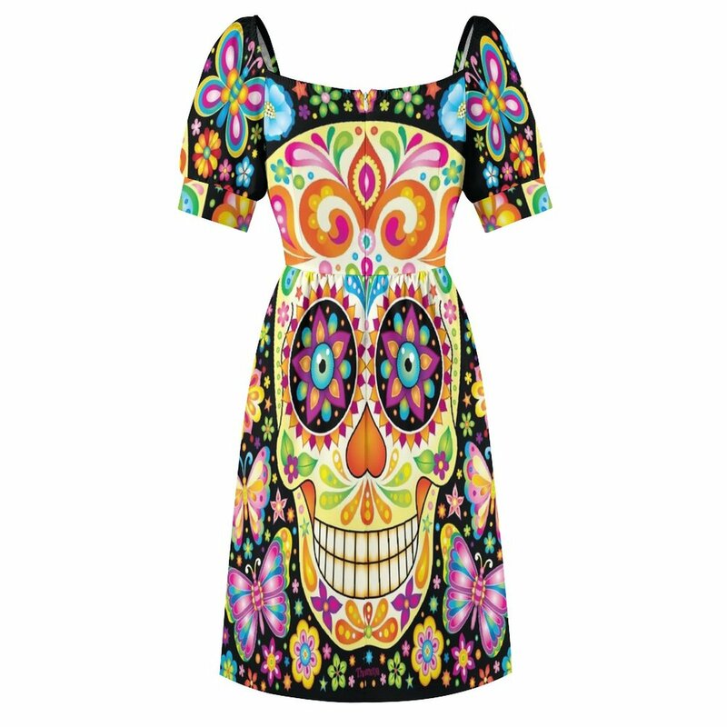 Красочное платье без рукавов с изображением сахарного черепа-день мертвецов женское летнее платье-Юбка Для Женщин