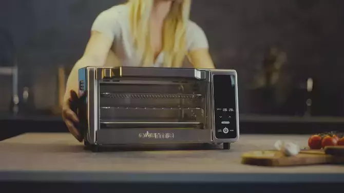 Szary cyfrowy toster na 4 kromki ze stali nierdzewnej, frytkownica powietrzna z 11 funkcjami gotowania