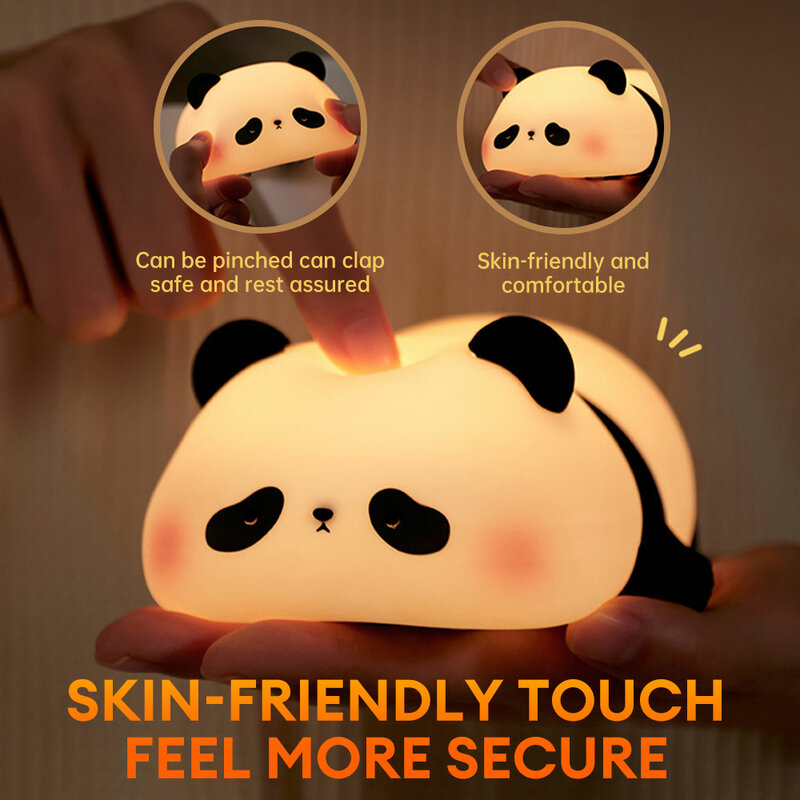 LED Panda Silicone Night Light, Soft Warm Pat Lamp, Cute Dimmable Atmosfera, Lâmpada de sono infantil, Presente
