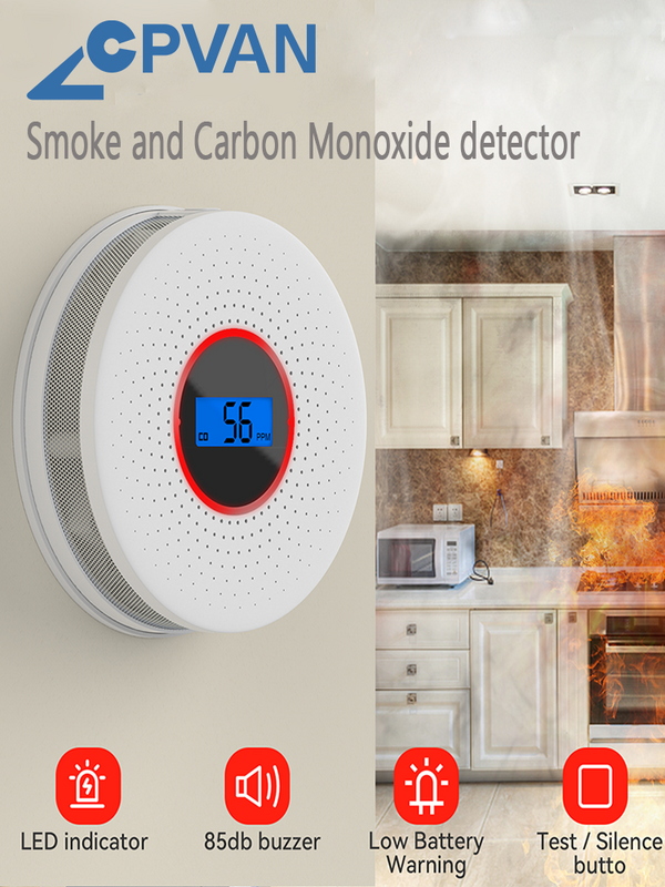 CPVAN-Fumaça e Monóxido de Carbono Alarme Combinação, Detectores de Proteção de Segurança, Casa, 2 em 1