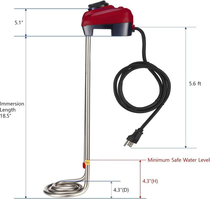 KD 1600W Immersion Bucket Water Heater, Auto Shutoff, Overheating Prevention, Auto Water Level Senor, Adjustable