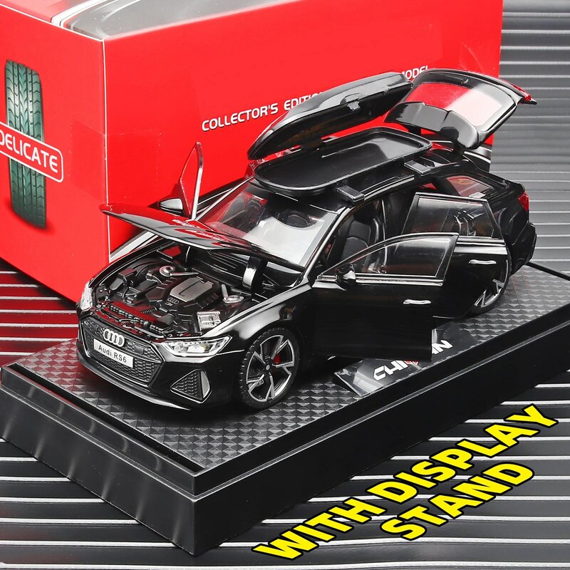 1:32 Model samochodu RS6, edycja czarna: personalizacja dla dzieci Realistyczna symulacja, odlewany metal, idealny prezent dla chłopców