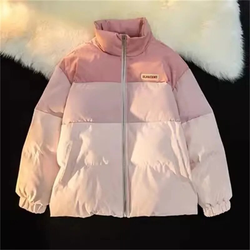 Женская хлопковая куртка с градиентным переходом цвета, Корейская свободная облегающая хлопковая куртка, Студенческая утепленная парка для хлеба, новинка зимы 2023