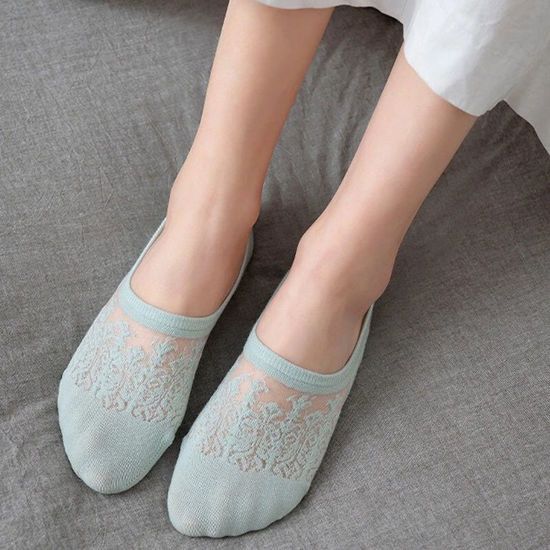 3 Pairs Women Socks Invisible Summer Thin Casual Ladies Boat Sock Silicone Non-slip Breathable Girls Mesh Ankle Low Cut Socks