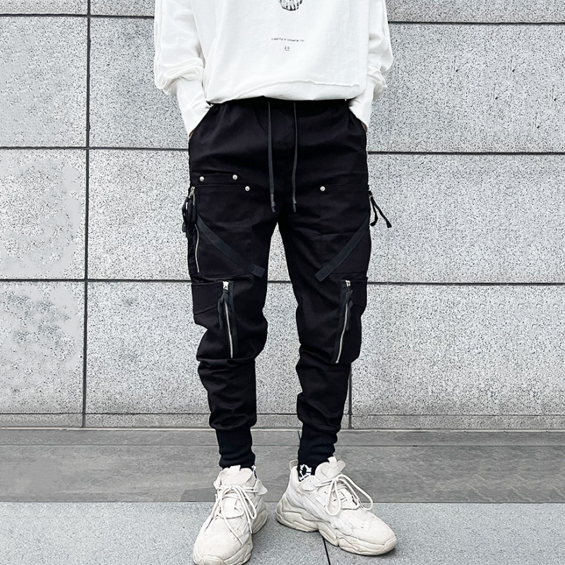 Мужские брюки-карго на молнии, темно-серые тактические брюки с манжетами в стиле хип-хоп, Y2K, осень 2024