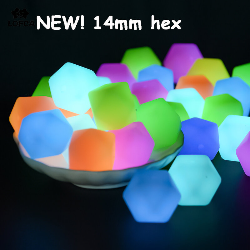 LOFCA-Mini cuentas de silicona hexagonales de 10 piezas, mordedor de 14mm, cuentas de dentición para bebé, juguetes de silicona sin BPA para fabricación de collares