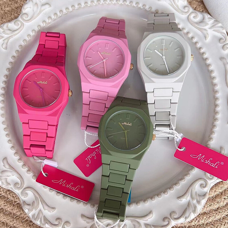 Reloj de silicona para mujer, reloj de cuarzo colorido, resistente al agua