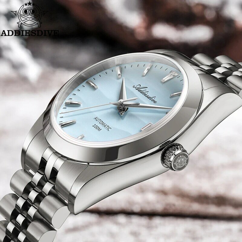 Relógio de vidro safira masculino ADDIESDIVE, relógio mecânico automático vestido de negócios, pulseira Jubilee, mergulho 100m, 39mm