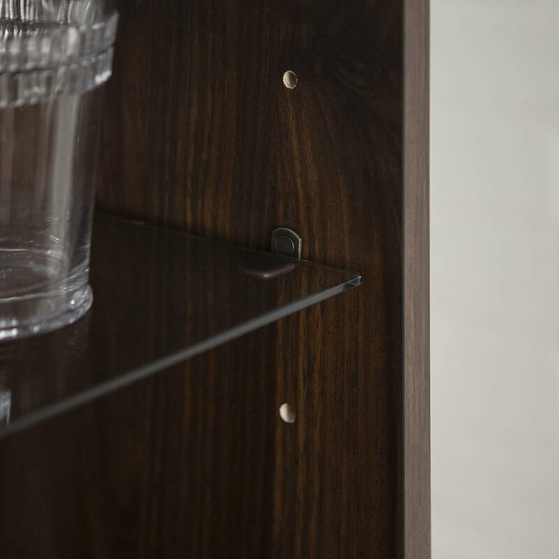 Theo Mid Century Modern 2-drzwiowa asymetryczna szklana półka bufetowa, 44 cale, ciemny orzech