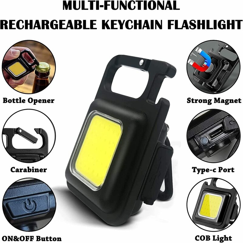 Multifuncional Mini LED Lanterna Chaveiro, portátil COB Camping Lâmpadas, carregamento USB, luzes de trabalho, lanterna de pesca, 1800LM, 1-10PCs