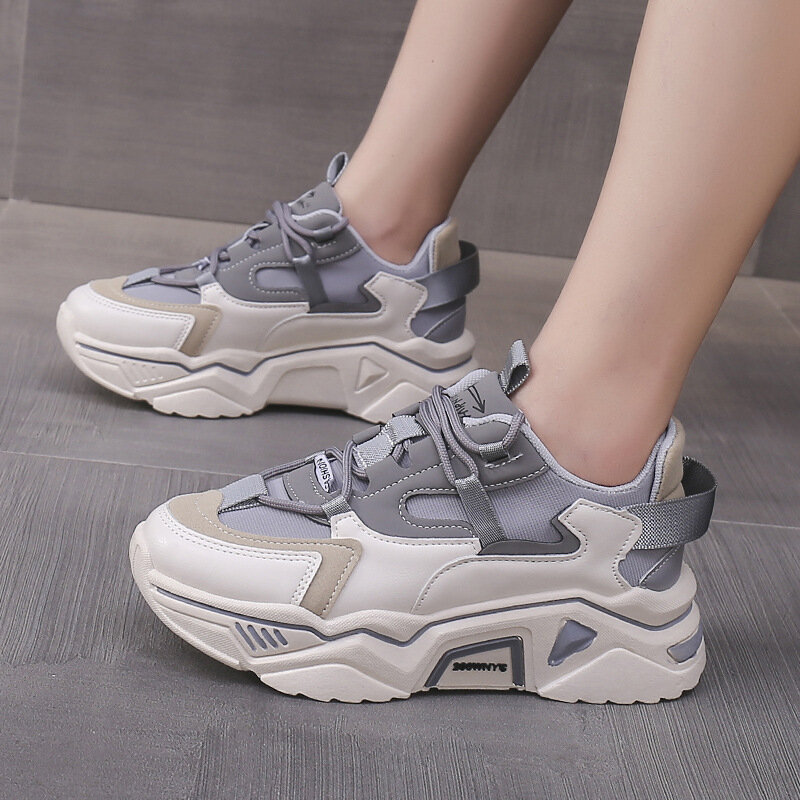 Zapatos de aumento interior para mujer, calzado deportivo versátil, con suela gruesa y plataforma impermeable, de Material Pu, para otoño