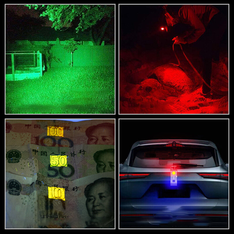 Lanterna forte chaveiro, COB LED vermelho, ímã, TYPE-C carregamento, abridor de garrafas, luz do gancho, ao ar livre