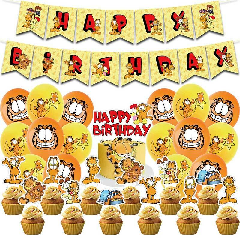 Perlengkapan pesta ulang tahun kucing Garfielde dekorasi anak hadiah anak-anak balon mainan kue Odie spanduk atas kue Dekorasi Rumah Baby Shower