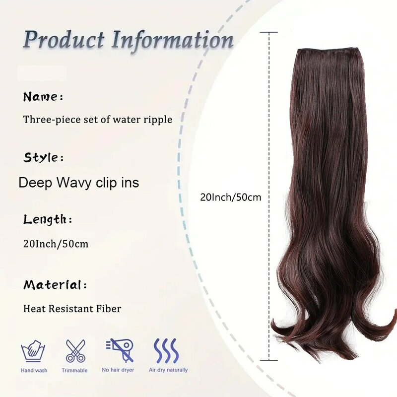 Synthetic Hairpiece Clip In Hair Extensions 3 Pieces/Set Invisible Deep Wave Curly Hair For Women Everyday wear