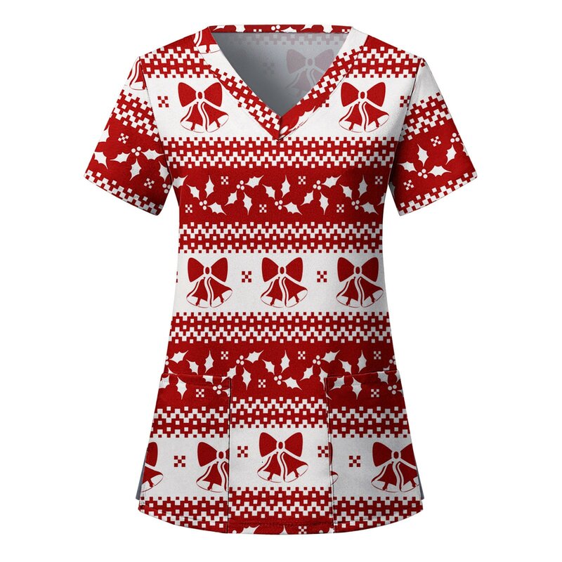 Рождественская форма с цифровым принтом для салона красоты, дышащие топы для медсестер, аксессуары, топы, летние лабораторные комбинезоны, скраб одежды для женщин