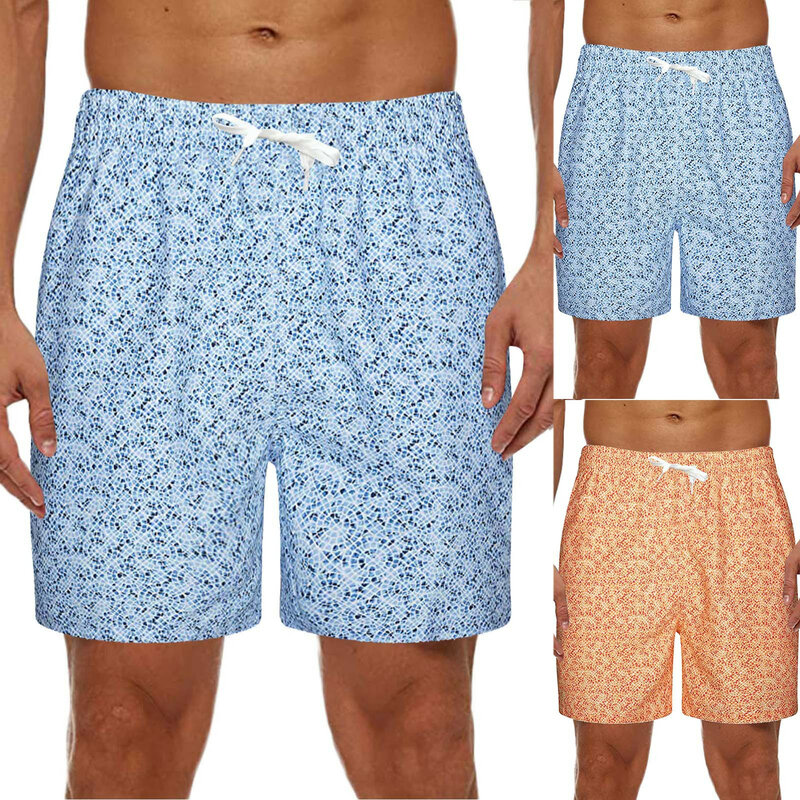 Calça de praia listrada branca masculina, shorts de férias, calção de banho com forro, atadura de primavera quente masculina, 2024