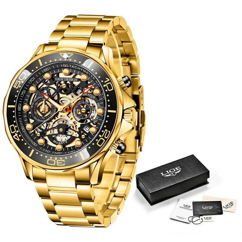 LIGE-패션 비즈니스 남성 시계, 최고 브랜드 럭셔리 시계, 남성 캐주얼 스테인레스 스틸, 방수 스포츠, 남성 쿼츠 손목 시계