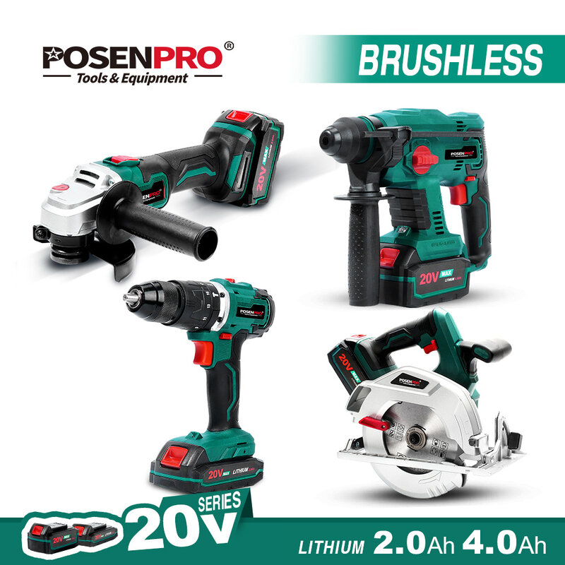 POSENPRO 20V Brushless Cordless Drill Electric Circular Saw Rotary Hammer Rechargeable Cordless Tools