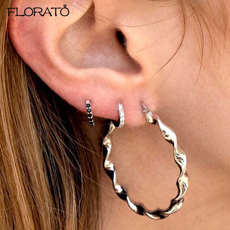 925 Silver Needle Crystal 9mm Small Hoop Earrings for Women Minimal Huggie Earrings Colorful Zircon Piercing Earrings Jewelry
